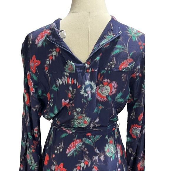 Derek Lam A-Line Navy Floral Print Long Sleeve Belted Mini Dress Sz 38/Sm - Picture 9 of 16